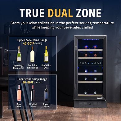 Newair Freestanding 28 Bottle Dual Zone Compressor Wine Fridge with Adjustable Racks