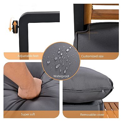 Eazegath 4-Piece Outdoor Metal and Wood Conversation Sofa Set with Coffee Table and Cushions