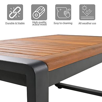 Eazegath 4-Piece Outdoor Metal and Wood Conversation Sofa Set with Coffee Table and Cushions