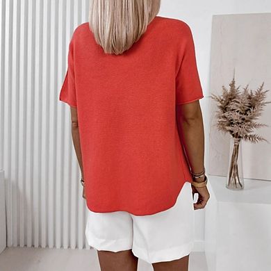 Womens Short Sleeve Sweater V Neck Casual Knit Shirts Lightweight Pullover Top