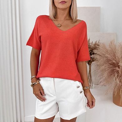 Womens Short Sleeve Sweater V Neck Casual Knit Shirts Lightweight Pullover Top