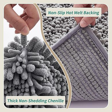 Small Chenille Bathroom Rug, Soft Absorbent, Non-Slip Bath Mat