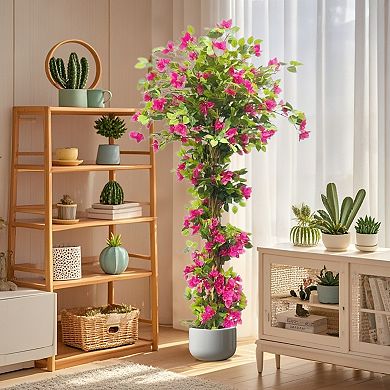 Bougainvillea Artificial Tree with Flowers Leaves in Pot Lightweight Realistic Faux Tree Home Decor