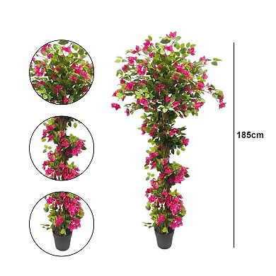 Bougainvillea Artificial Tree with Flowers Leaves in Pot Lightweight Realistic Faux Tree Home Decor
