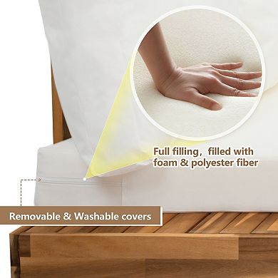 Eazegath 4-Piece Outdoor Acacia Wood Sectional Sofa Set with Coffee Table and Cushions