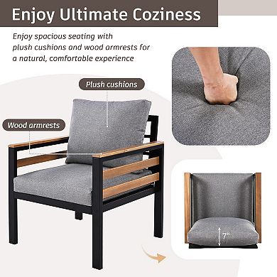 Eazegath 4-Piece Outdoor Acacia Wood and Iron Conversation Sofa Set with Coffee Table and Cushions