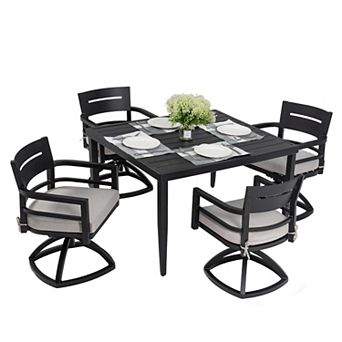Eazegath 5 pc Outdoor Aluminum Square Dining Set with 4 Swivel Rockers and Sunbrella Cushions