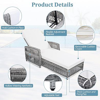 Eazegath Outdoor Wicker 4-Position Adjustable Chaise Lounge Chair with Cushion and Armrests