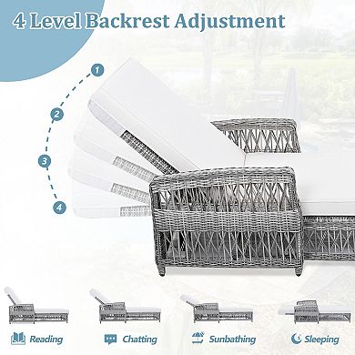 Eazegath Outdoor Wicker 4-Position Adjustable Chaise Lounge Chair with Cushion and Armrests