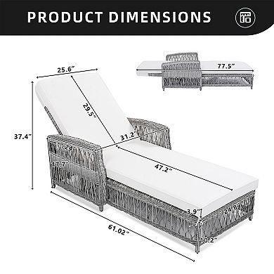 Eazegath Outdoor Wicker 4-Position Adjustable Chaise Lounge Chair with Cushion and Armrests