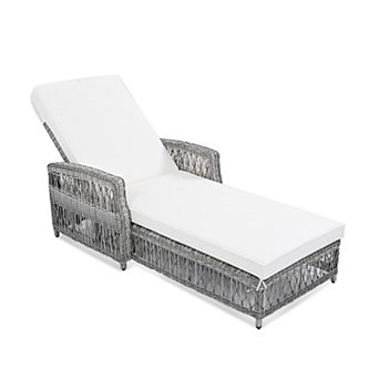 Eazegath Outdoor Wicker 4-Position Adjustable Chaise Lounge Chair with Cushion and Armrests