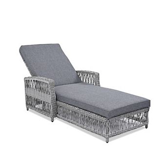 Eazegath Outdoor Wicker 4-Position Adjustable Chaise Lounge Chair with Cushion and Armrests