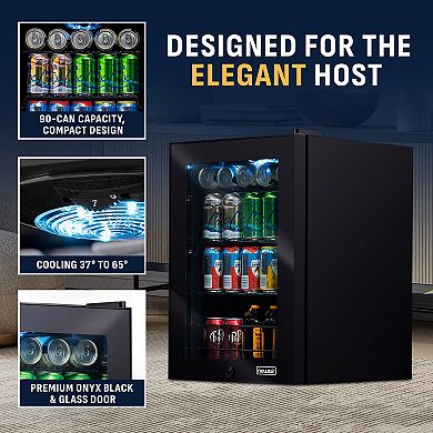 Newair 90 Can Freestanding Beverage Fridge in Onyx Black, Compact with Adjustable Shelves and Lock