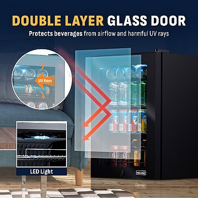 Newair 90 Can Freestanding Beverage Fridge in Onyx Black, Compact with Adjustable Shelves and Lock