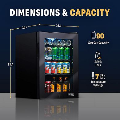 Newair 90 Can Freestanding Beverage Fridge in Onyx Black, Compact with Adjustable Shelves and Lock