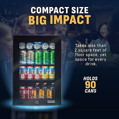 Newair 90 Can Freestanding Beverage Fridge in Onyx Black, Compact with Adjustable Shelves and Lock