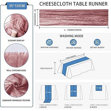 Dusty Pink Cheesecloth Table Runner, Boho Rustic Gauze, Wedding & Party Decor