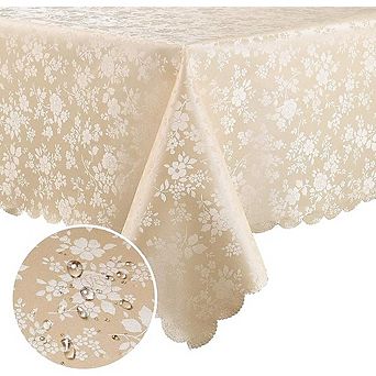 Beige Vinyl Tablecloth Waterproof Heavy-Duty Wipeable Cover
