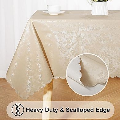 Beige Vinyl Tablecloth Waterproof Heavy-Duty Wipeable Cover