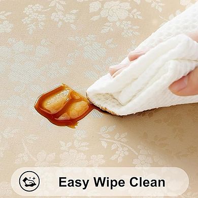 Beige Vinyl Tablecloth Waterproof Heavy-Duty Wipeable Cover