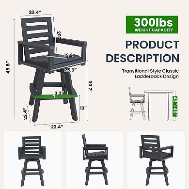 Eazegath Outdoor HDPE 360 Swivel Bar Chairs Patio Bar Stools with Ladderback