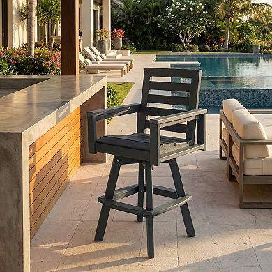 Eazegath Outdoor HDPE 360 Swivel Bar Chairs Patio Bar Stools with Ladderback