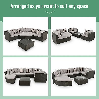 Eazegath 7-Piece Outdoor Wicker Sectional Sofa Set with Cushions and Coffee Table