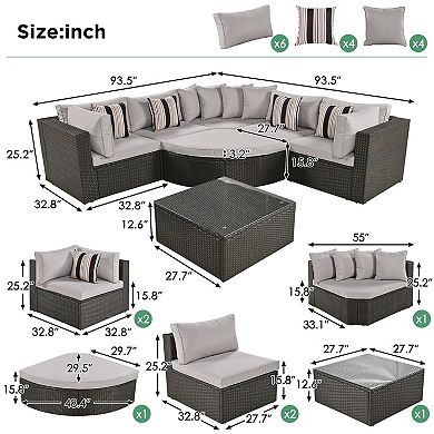 Eazegath 7-Piece Outdoor Wicker Sectional Sofa Set with Cushions and Coffee Table