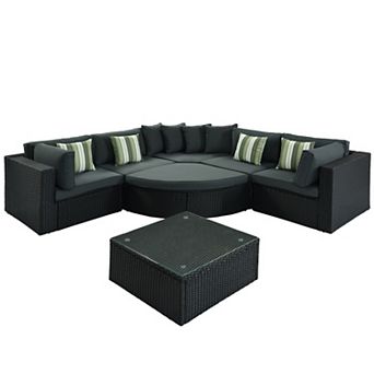 Eazegath 7 pc Outdoor Wicker Sectional Sofa Set with Cushions and Coffee Table