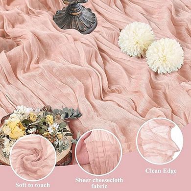 2-Pack Dusty Pink Cheesecloth Table Runners, Boho Rustic Wedding & Party Decor