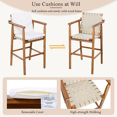 Eazegath 3-Piece Outdoor Acacia Wood Bar Set with 1 Table and 2 Armchairs