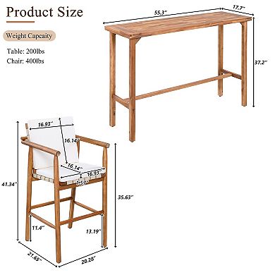 Eazegath 3-Piece Outdoor Acacia Wood Bar Set with 1 Table and 2 Armchairs