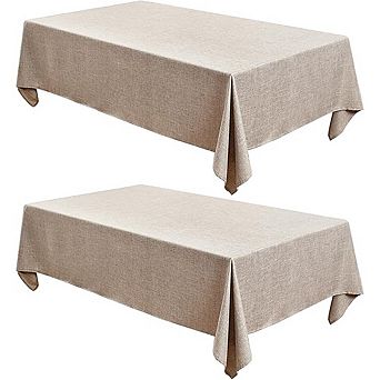 Neutral Linen Rectangle Tablecloth 2-Pack Faux Burlap Dining Cover