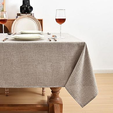 Neutral Linen Rectangle Tablecloth 2-Pack Faux Burlap Dining Cover