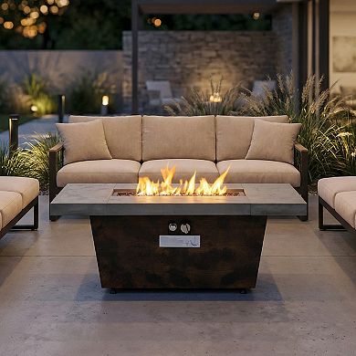 Eazegath 42'' 50000 BTU Outdoor Rectangular Steel Propane Fire Pit Table with Rain Cover