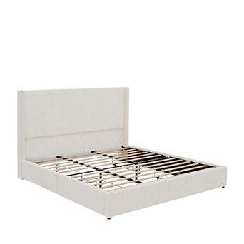 Bed Frame with Storage Drawers, Corduroy Upholstered Platform with Wingback, No Box Spring Needed