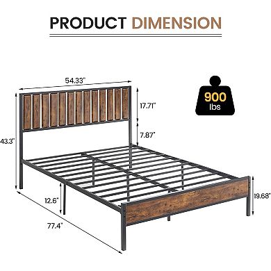 Bed Frame with Headboard and Footboard, Heavy Duty Metal Platform Bed Frame with Under Bed Storage