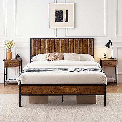 Bed Frame with Headboard and Footboard, Heavy Duty Metal Platform Bed Frame with Under Bed Storage