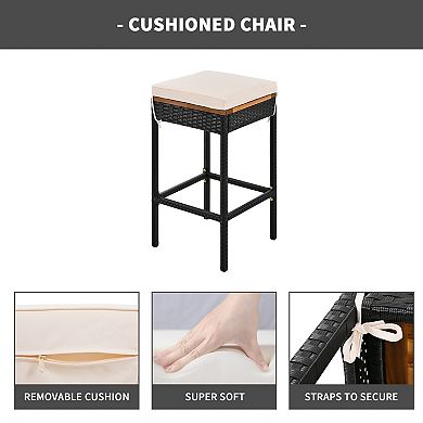 Eazegath 10-Piece Outdoor Acacia Wood Foldable Bar Table Set with 8 Stools and Cushions