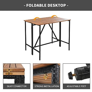 Eazegath 5-Piece Outdoor Acacia Wood Foldable Bar Table Set with 4 Stools and Cushions