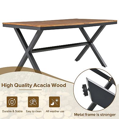 Eazegath 7-Piece Outdoor Wood and Metal Rectangular Dining Set with 6 Chairs and Cushions