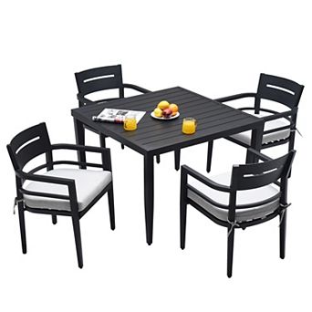 Eazegath 5 pc Outdoor Aluminum Square Dining Set with 4 Chairs and Sunbrella Fabric Cushions