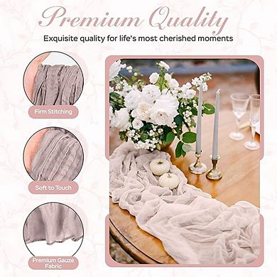 3-Pack Dusty Pink Table Runners Boho Gauze, Rustic Decor