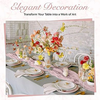 3-Pack Dusty Pink Table Runners Boho Gauze, Rustic Decor