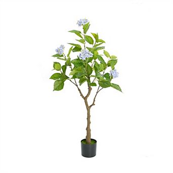 Artificial Hydrangea Flowers Tree in Pot Realistic Modern Faux Hydrangea Tree for Home Office