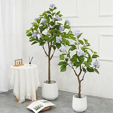 Artificial Hydrangea Flowers Tree in Pot Realistic Modern Faux Hydrangea Tree for Home Office