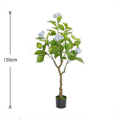 Artificial Hydrangea Flowers Tree in Pot Realistic Modern Faux Hydrangea Tree for Home Office