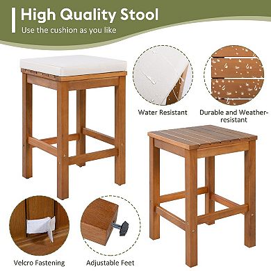 Eazegath 5-Piece Outdoor Acacia Wood Bar Table Set with 4 Stools and Cushions