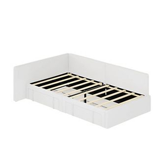 Daybed with 2 Storage Drawers, Corner Bed Frame with Extended Headboard and Bed Rails