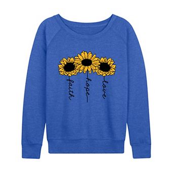 Women's Faith Hope Love Sunflowers French Terry Long Sleeve Tee